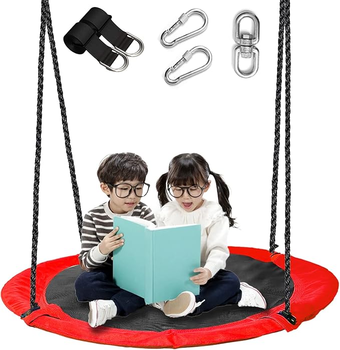 43 inch Saucer Tree Swing for Kids,Flying Round Swing Heavy Duty, Waterproof and All-Weather Resistant Textilene,Swivel,Adjustable Strong Ropes,Easy to Install,Outdoor Playground Backyard