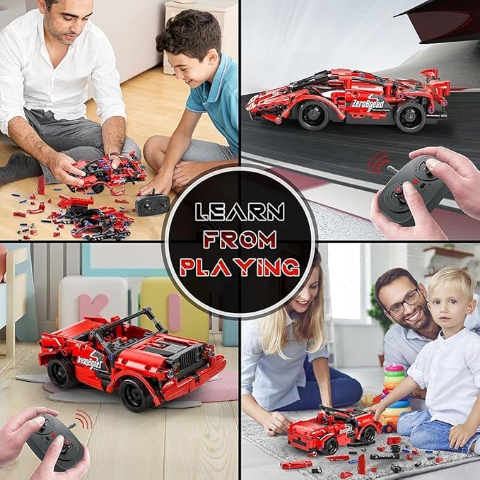 SpringFlower STEM Building Blocks Toys Gifts for Age 6, 7, 8, 9, 10, 11, 12 Boys and Girls, DIY Building Bricks, STEM Engineering Construction RC Toy,Racing Car with Remote Control