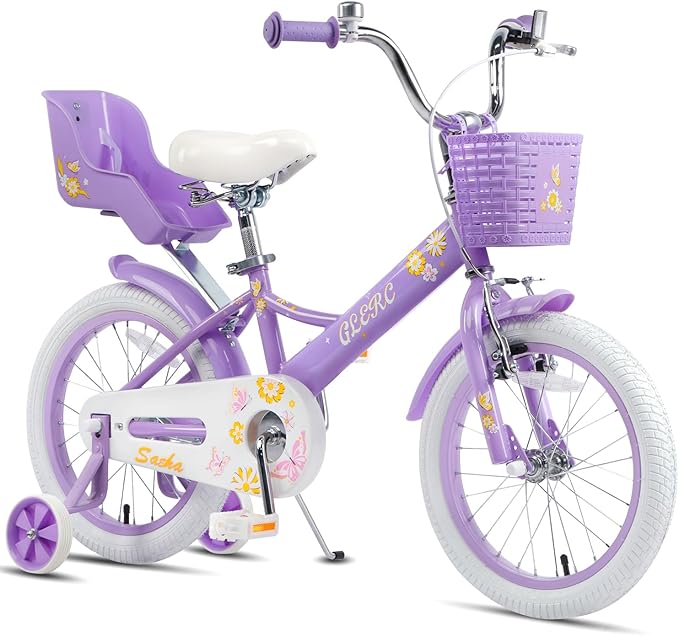 Glerc Sasha Girls Bike, 12-20 Inch Kids Bike for Children Ages 2-13 Years, Kids Bicycle with Doll-Seat & Basket & Training Wheels, Multiple Colors