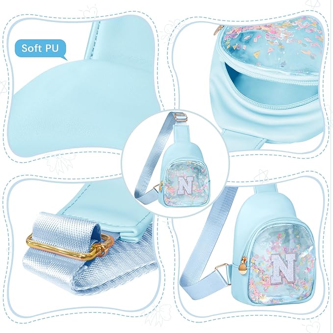 COSHAYSOO Personalized Christmas Birthday Gifts Burr Basket Stuffers for Girls Blue Purse Sling Bag Crossbody Girl Cute Funny Cool Mini Travel Fashion Accessories Monogrammed Initial Letter N