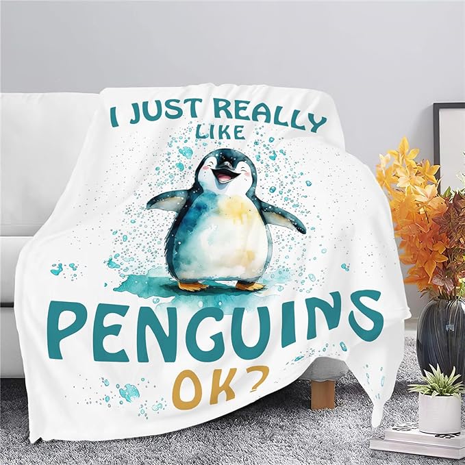 Penguin Blanket Cute Penguin Throw Blanket Gifts for Kids Girls Boys Adults Women Men Super Soft Cozy Plush Fluffy Fuzzy Fleece Blanket Decor 50''X60''