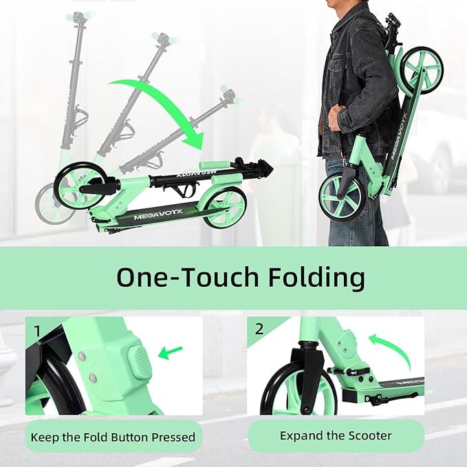 Foldable Kids Scooter with 8 inch Sturdy Wheels - Scooters for Kids, Teens, Adults Ages 8+, Adjustable Handlebar, Gift for Boys&Girls, 220lbs Max Load, Bearing ABEC7,Cup Holder