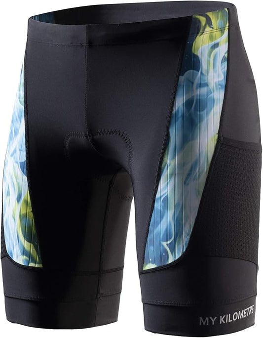 MY KILOMETRE Mens Triathlon Shorts with Adjustable Drawstring Easy Reach Leg Pockets Chamois for Long-Distance Tri Race