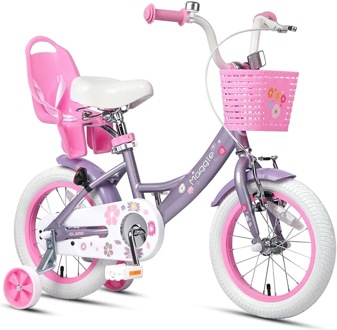 Glerc Maggie Girls Bike, 12-20 Inch Kids Bike for 2-13 Years Old Children, Princess Style Kids Bicycle with Doll-Seat & Basket & Training Wheels, Multiple Colors