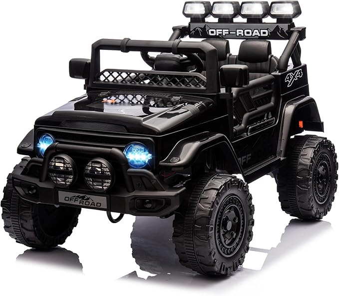 Ride On Truck Car 12V, Electric Vehicle w/Remote Control, 3 Speeds, LED Lights, Music, Spring Suspension, Ride on Car for Kids