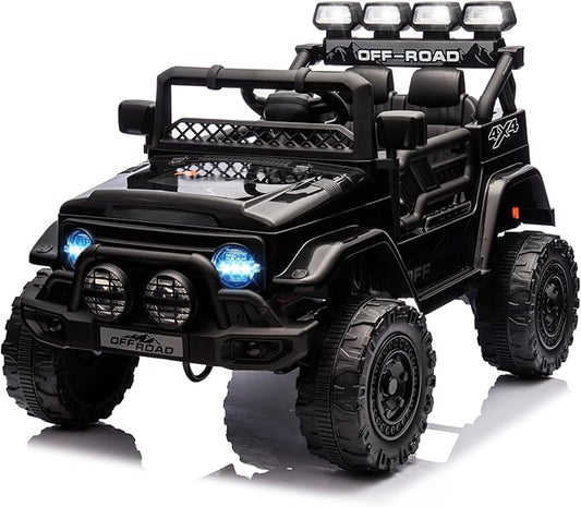 Ride On Truck Car 12V, Electric Vehicle w/Remote Control, 3 Speeds, LED Lights, Music, Spring Suspension, Ride on Car for Kids