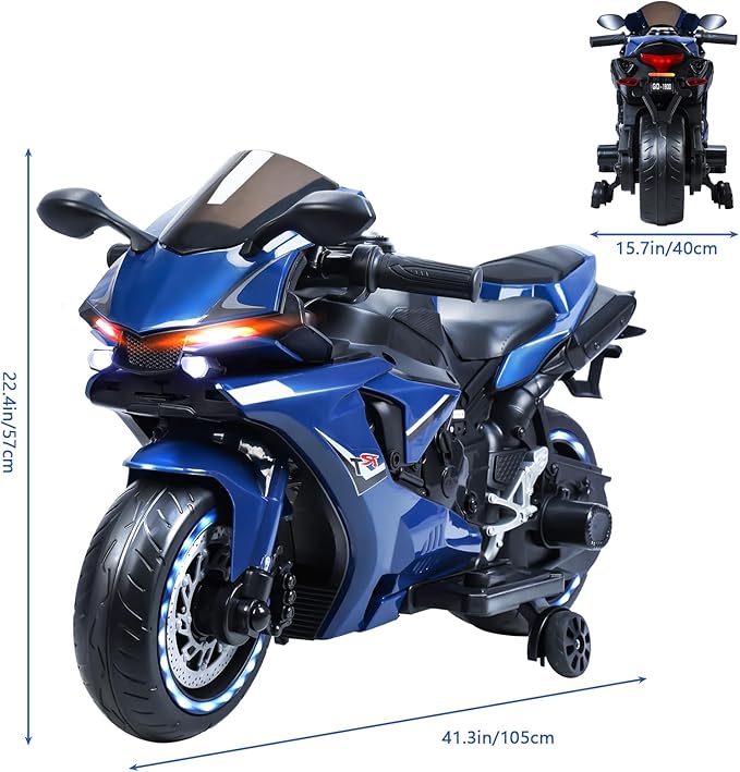 Motorcycle for Kids, Electric Dirt Bike for Children, Speed Up to 9mph Ride-On Motorcycle with Safety Auxiliary Wheels (12V Battery) Red