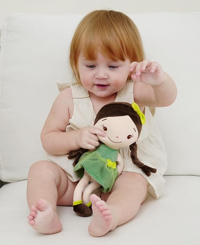 GAGAKU Soft Plush Baby Doll for Girls (12") - My First Baby Doll Gift for Girls, Toddlers & Infants, Machine Washable Rag Doll Toy - Forest Girl