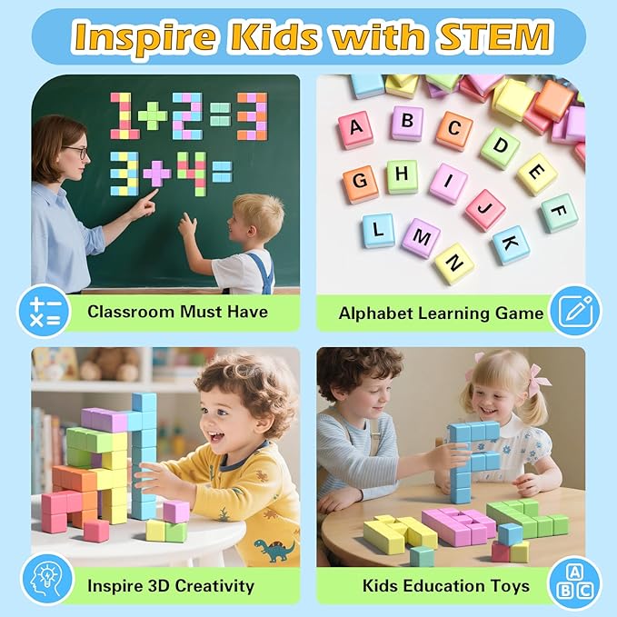 42PCS Magnetic Blocks Set, Magnet Building Cubes for Toddlers, Travel Sensory Autism Preschool Montessori Toys for 3 4 5 6 7 8 Year Old, Birthday Girls Boys Gifts