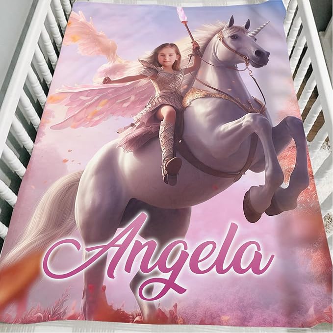 Zocoshi Personalized Princess Blanket - Kids Unicorn Design, Custom Photo Gift with Monogram, Cozy Keepsake for Baby Girl, Soft Plush Throw, Perfect Birthday Baby Shower Present