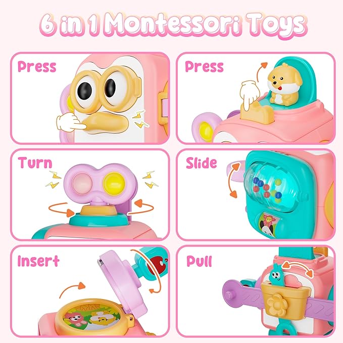 Montessori Toys for 1 Year Old Girl, Busy Board Cube for Girls,Baby Travel Sensory Toys for Toddlers 1-3, Fine Motor Skills Educational Toys, Birthday Gifts for 6 9 10 12 18 Girls