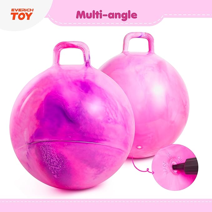 EVERICH TOY Hopper Ball for Kids 7-12, 20In Hoppity Hop Ball, Pink Purple Clouds Sit On Bouncy Balls with Handle, Indoor Outdoor Jumping Hopping Toys for Boys & Girls Gifts with Pump