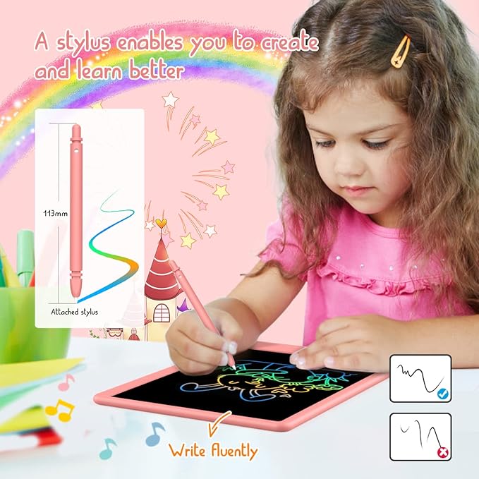 LCD Writing Tablet Doodle Board, Colorful Drawing Pad, Electronic Drawing Tablet, Drawing Pads,Travel Gifts for Kids Ages 3 4 5 6 7 8 Year Old Girls Boys (10.5 inch, Orange+Pink)