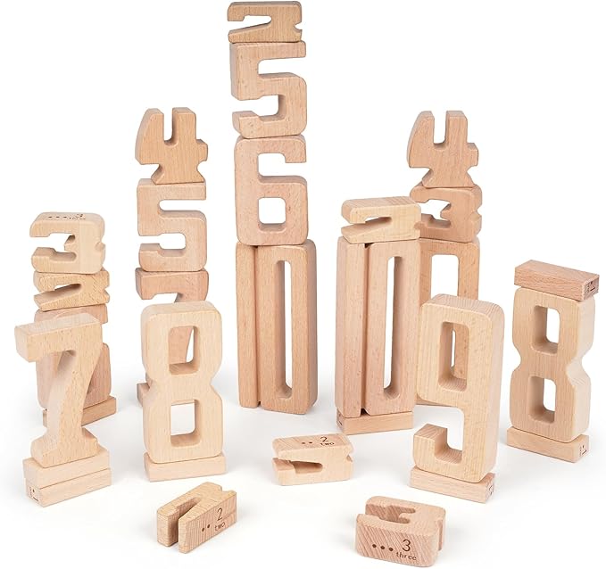 Large Wooden Number Building Blocks, Number and Counting Blocks,Balance and Stacking Blocks,32 Pcs Math Blocks,Educational Toys for Toddlers,Preschool Math Toys,Number Recognition Toys
