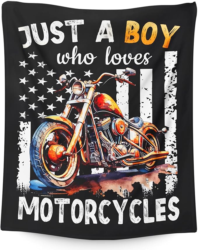 Motorcycle Gifts for Boys Men - 40x50 Inches Cool Throw Blanket for Kids Teens Motorbike Lovers Motorcycle Riders - Black Soft Fuzzy Car Blankets for Couch Sofa Bed Travel