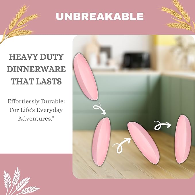 ECOSTAR Wheat Straw Dinnerware Sets Unbreakable Plates Bowls and Cups Reusable Utensils Dishwasher Microwave Safe Bowls and Plates Sets (Pink)