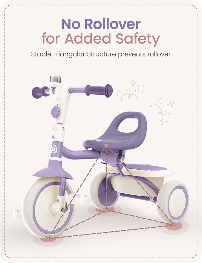 besrey Kids Tricycles Age 18 Month to 5 Years, Toddler Tricycle Kids Trikes Tricycle, Gift Toddler Tricycles for 2-5 Year Olds, Gift & Toys for Boy & Girl, Trikes for Toddlers, Dark Purple
