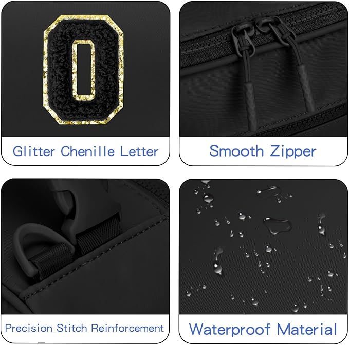 Initial Insulated Lunch Bag for Boys Kids, Back to School Gift, Reusable Leak-proof Lunch Box with Adjustable Strap for School Daycare Travel Picnic（Black，O）