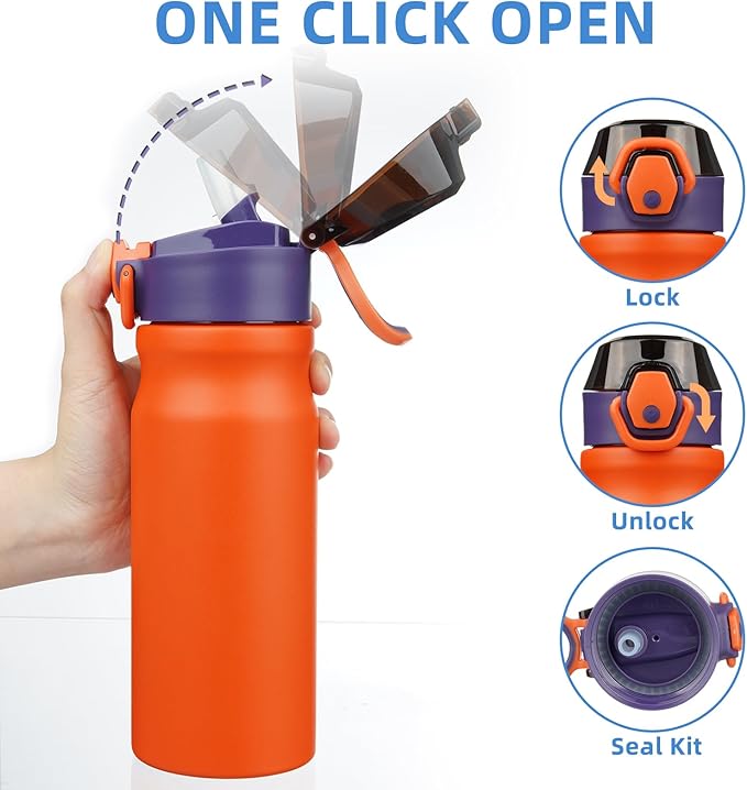 BJPKPK Insulated Water Bottle 18oz Stainless Steel Water Bottles with Straw and Carry Handle Double Wall Metal Thermal Flask,Orange