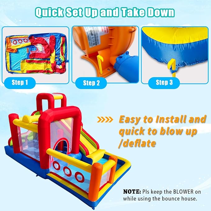 Bounce House, Inflatable Bounce Castle with Blower for Kids, Blow Up Jumping Bouncer with Slide, Climbing Wall, Obstacles, Trampoline, Ball Pit Pool for Indoor Outdoor