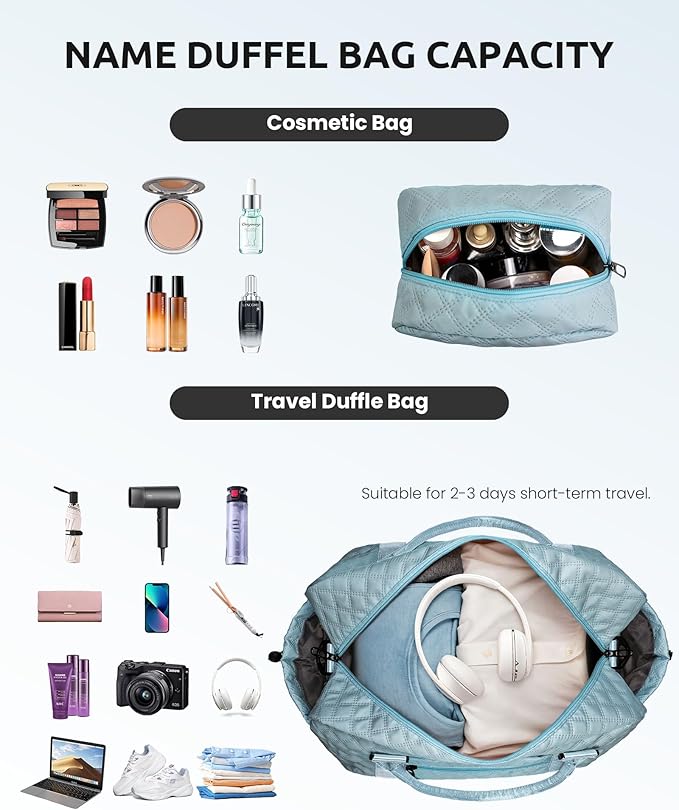 Gifts for Sister - Personalized Travel Bag with Shoe Compartment, Monogram Overnight Bag, Letter Travel Bag with Makeup Bag