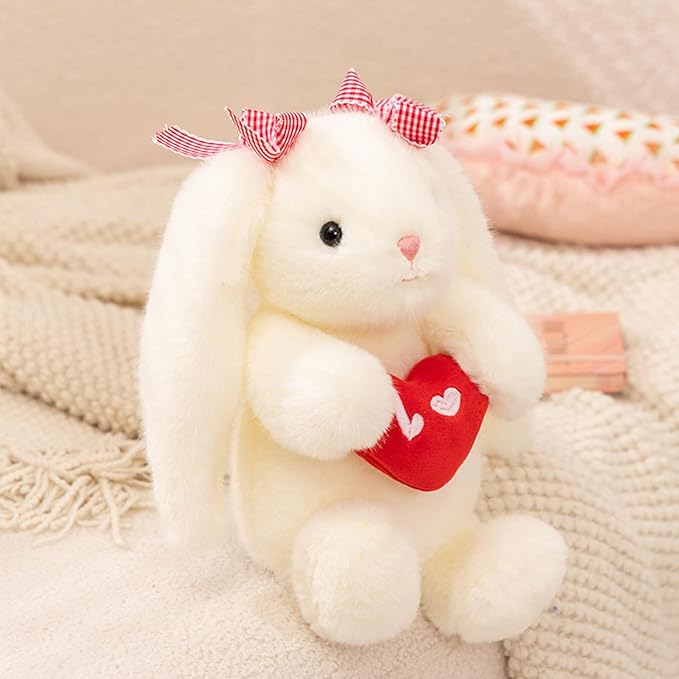 PEACH CAT Love Bunny Stuffed Animals Holds Red Heart 8" Cute Rabbit Plushies Soft Plush Toys Romantic Sweet Gifts for Girlfriends Kids White