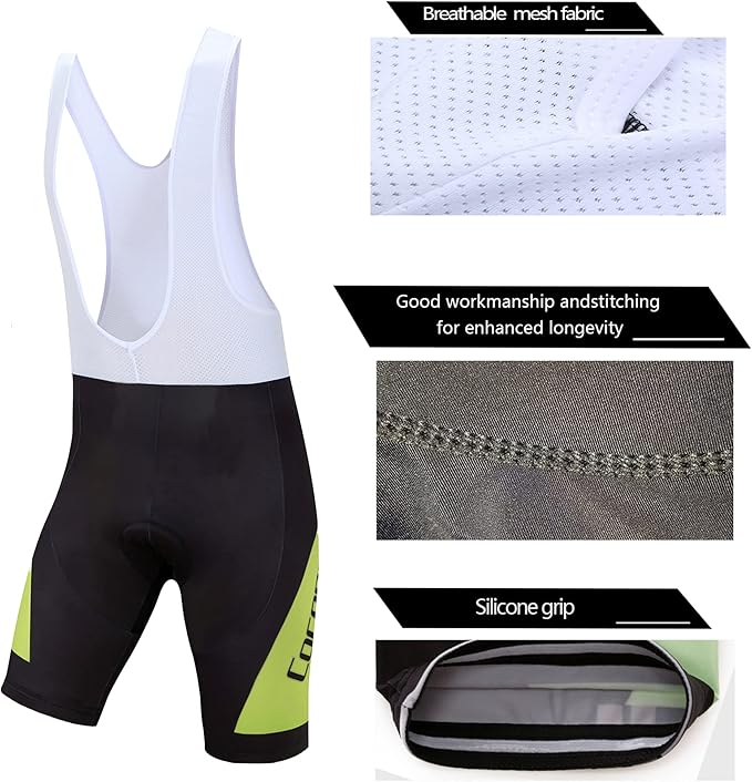 Coconut Ropamo CR Men's Cycling Jersey Set Road Bike Jersey Zipper Pocket Bib Shorts with 4D Padded Cycling Clothing Set