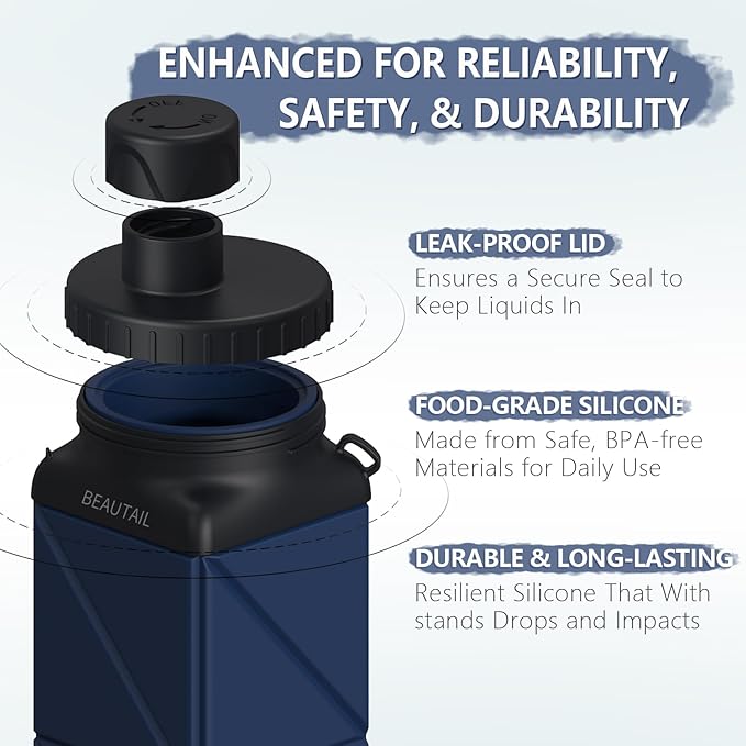 Collapsible Water Bottles, Silicone Foldable Water Bottle 610ml, Portable Lightweight Reusable Leakproof Bottle for Gym Travel Camping Hiking Sports Outdoor, 1 Pack (Dark Blue)