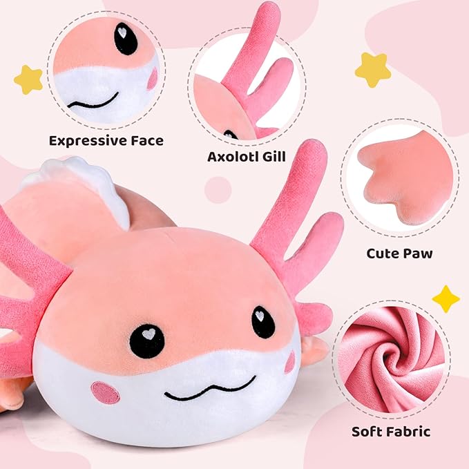 Puffpals Weighted Plush, Cute Axolotl Weighted Stuffed Animal with Beads, Soft Sensory Plush Pillow Toy for Kids & Adults(14.3in 1.4lbs)