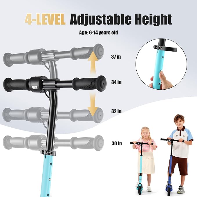 Caroma Electric Scooter for Kids Ages 6-14, 250W/180W/150W Motor & 15 Mph, 85 Mins Ride Time, Adjustable Height & Speed, LED Display, Kids Electric Scooter, Best Gifts for Boys & Girls