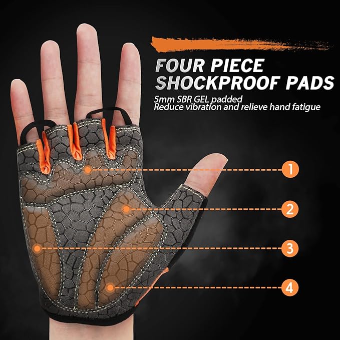 Bike Gloves for Men Women with Anti-Slip Shock-Absorbing Pad, Light Weight Half-Finger Cycling Gloves