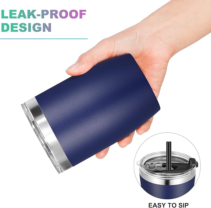 VEGOND Stainless Steel 12 oz Tumblers bulk Vacuum Insulated Double Wall Travel Tumbler with Lid and Straw Reusable Tumbler,Navy Blue 12 pack