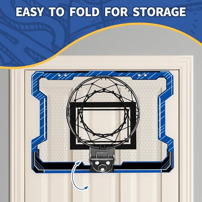 Mini Basketball Hoop Indoor, Door Basketball Hoop with 3 Balls & Inflator, Basketball Toy Gifts for Kids Boys Girls Teens Adults, Suit for Bedroom/Office/Outdoor/Pool, Blue