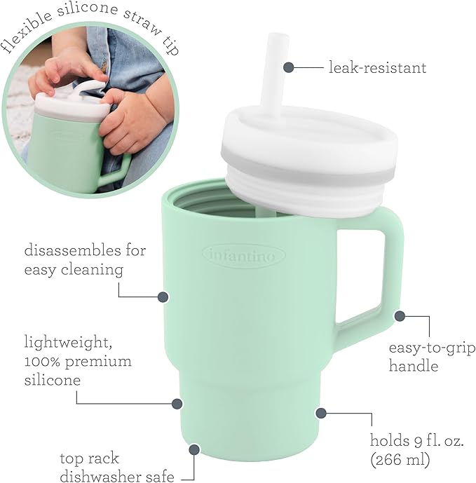 Infantino My 1st Tumbler, Silicone Sippy Cup with Straw & Handle, Spill-Resistant Baby Cup for On-the-Go, BPA-Free Transition Bottle