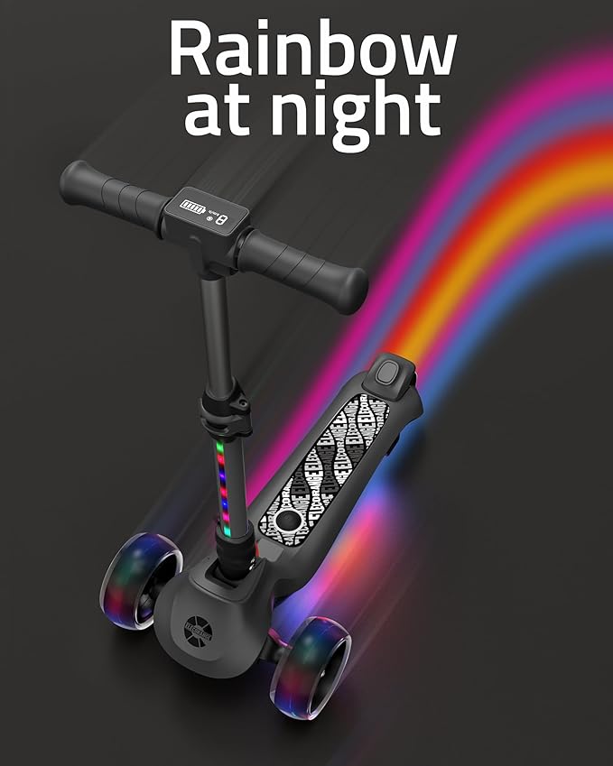 Elecorange T200/T500 Balance Electric Scooter for Kids Age 4-9, 2 Types Front Wheels, Electric Horn, Full Body Lights Up, Wide Deck, 5Mph Safe Speed, 70min Riding, Foldable Kick Scooter Boys & Girl