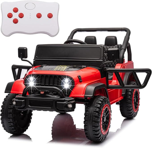 POSTACK 24V Ride On Car with Remote Control, 1 Seater 2WD Battery Powered Ride On UTV Toys for Toddlers Boys Girls, Off Road Electric Vehicle to Drive w/Bluetooth, LED Lights, Red
