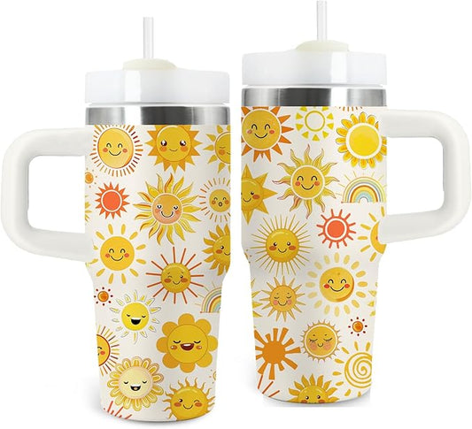 Sunshine Gifts - 14 Oz Yellow Kids Sun Tumbler with Handle and Straw, Stainless Steel Insulated Water Bottle, for Sports, School, Travel - Funny Sunshines Themed Children Birthday Gift Cup(1pc)
