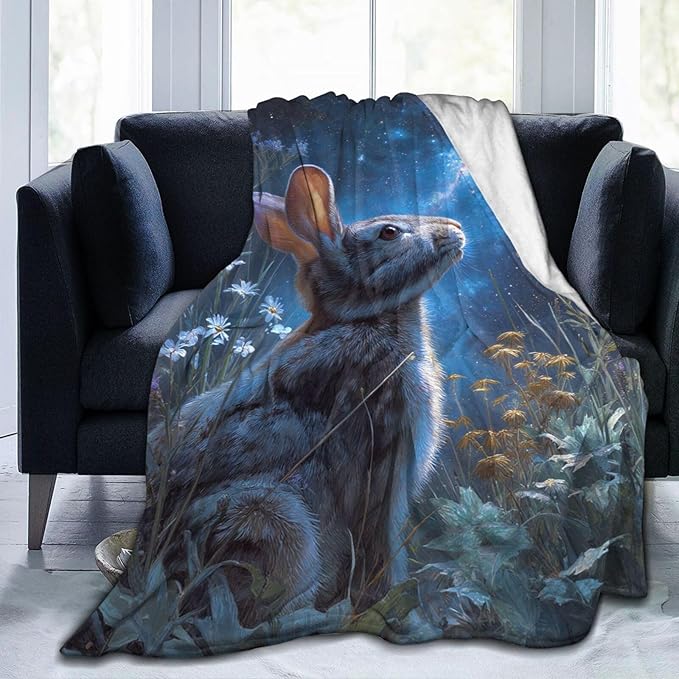 Rabbit Blanket Gifts for Girls Boys Galaxy Rabbit Throw Blankets Cozy Plush Fleece Flannel Fuzzy for Women Men Decor 60"X50"