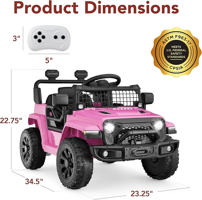 Best Choice Products 6V Kids Ride On Toy, Mini Truck, Electric Play Car w/Parent Remote Control, 4-Wheel Suspension, LED Lights, 2 Speeds, Functional Horn, 3.1MPH Max Speed - Pink