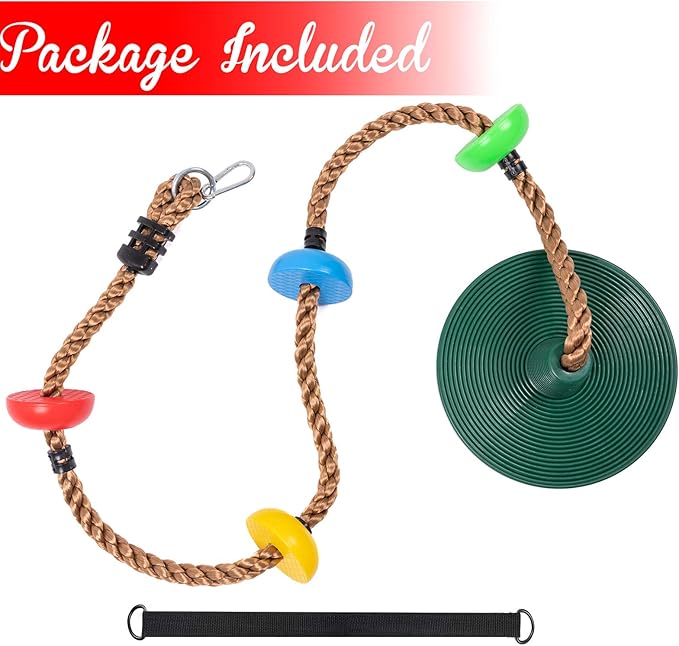 Sunnyglade 6.5 ft Kids Climbing Rope Tree Swing Seat Set with Platforms & Disc Outdoor Swing Seat Including Hanging Strap & Locking Carabiner