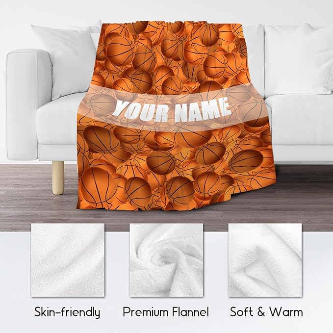 Personalized Basketball Gifts for Boys, Basketball Blanket for Girls Boys, Sport Throw Blankets for Team, Kids Throws for Couch Bed, Fleece Throw Present Ideas (50x60 Inch)