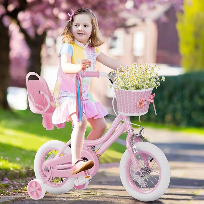 XJD Girls Bike for Toddlers and Kids Ages 2-12 Years Old,12 14 16 Inch Kids Bike with Training Wheels & Basket