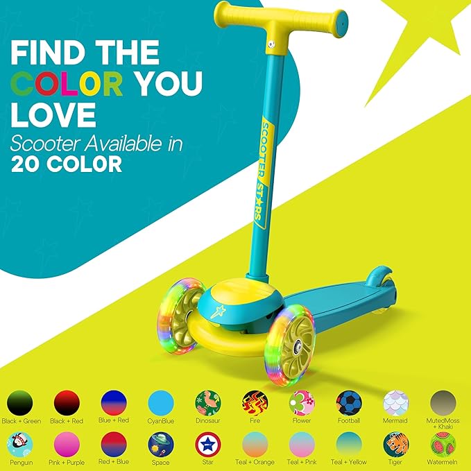 3 Wheel Scooter for Kids, Smooth Light Up LED Front Wheels, Wide Anti Slip Deck, Rear Foot Brake, Easy Lean to Steer Maneuvering, Indoor & Outdoor Ride On Toys for Ages 2 Up