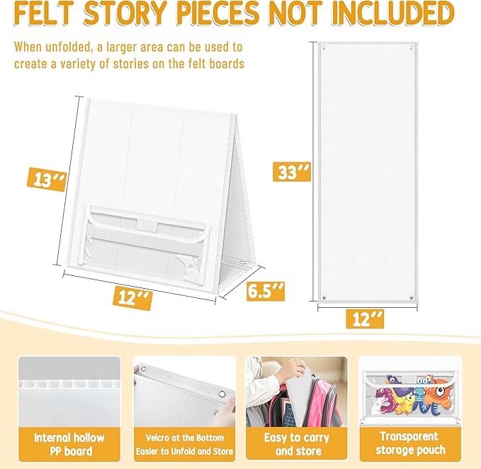 AKAYOK Foldable Felt Board - Double-Sided Flannel Story Board for Preschool Learning, Interactive Storytelling & Play | 13" x 12" Portable Felt Play Board for Home & Classroom Use（White）
