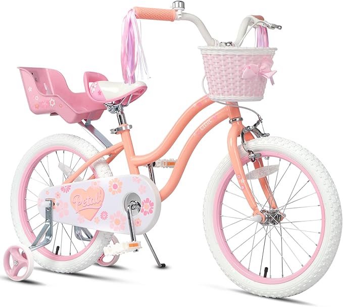 Glerc Petal Girls Bike, 12-18 Inch Kids Bike for Ages 2-9 Years Old Children, Princess Style Kids Bicycle with Training Wheels & Basket & Streamers, Multiple Colors