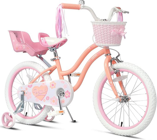 Glerc Petal Girls Bike, 12-18 Inch Kids Bike for Ages 2-9 Years Old Children, Princess Style Kids Bicycle with Training Wheels & Basket & Streamers, Multiple Colors