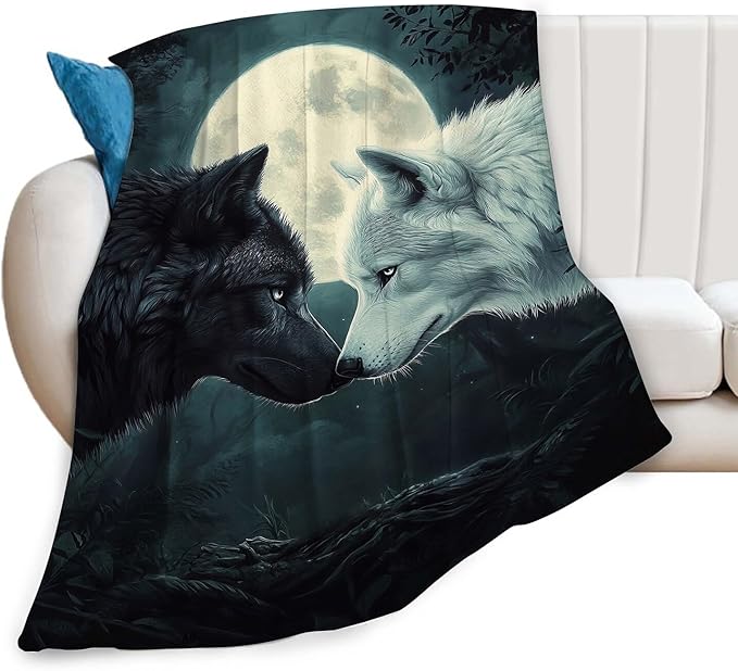 Wolf Blanket Black White Wolf Throw Blanket Wolf Gifts for Men Women Boys Girls Kids Adults Super Soft Cozy Plush Fluffy Fuzzy Fleece Blanket Home Decor 60''X80''