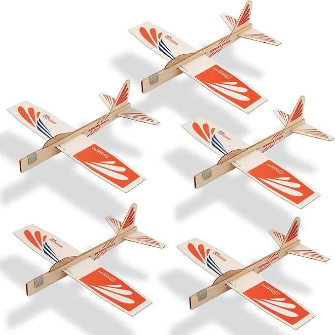 5-Pack Balsa Wood Airplane Glider Kits for Kids - Model Toy Airplane Set | Perfect for Outdoor Flying in Yards, Parks & Open Spaces