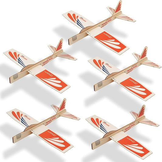 5-Pack Balsa Wood Airplane Glider Kits for Kids - Model Toy Airplane Set | Perfect for Outdoor Flying in Yards, Parks & Open Spaces