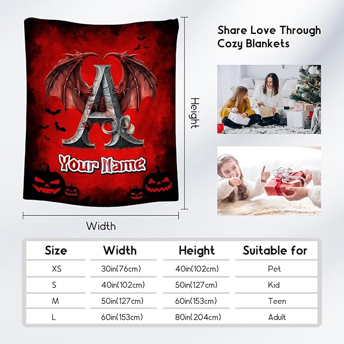 Halloween Throw Blanket - Custom Boys Blanket - Personalized Kids Throw with Name - Halloween Initial Gifts - 50"x60" Warm Fleece Toddler Throws for Bed - Customized Gifts